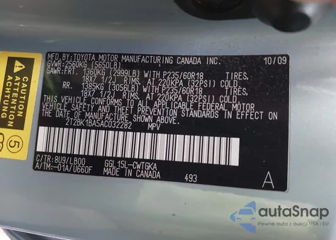 2010 Lexus Rx 350 z USA, uszkodzony, nr VIN 2T2BK1BA5AC032282